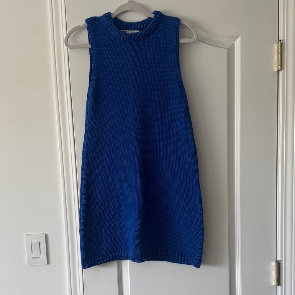 Blue Knit Sleeveless Kids Dress